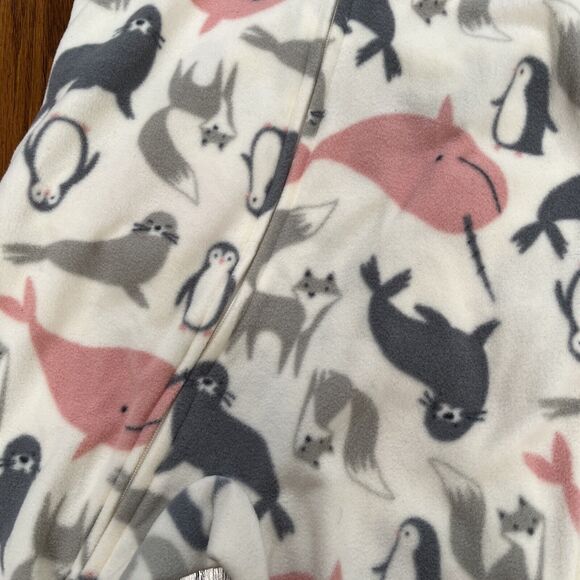 Carters Fleece Sleepers Footed 12 Months Set of 2 Cream Penguins Mint Green - Picture 4 of 8